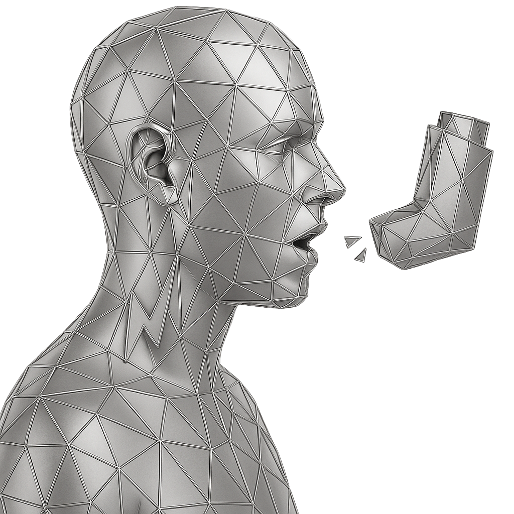 Illustration of a person using an inhaler for breathing or lung condition treatment