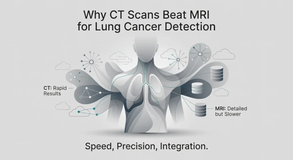 Medical infographic explaining why CT scans are more effective than MRI for early lung cancer detection